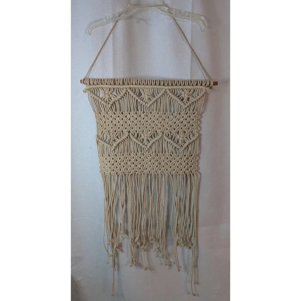 Macrame Wall Hanging Large 20.5x38 Cream Excellent Boho Fringe Decor
